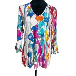 SnoSkins Size Small  Top Blouse Colorful Art to Wear Abstract Floral